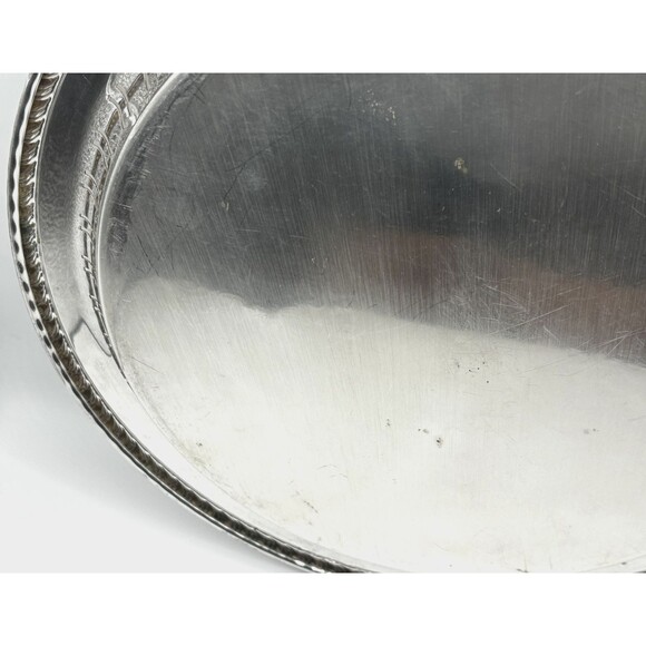 Vintage W.M. Rogers Oneida Silver Plated 12” Round Tray Pierced Braided Edge Orn - Picture 11 of 11